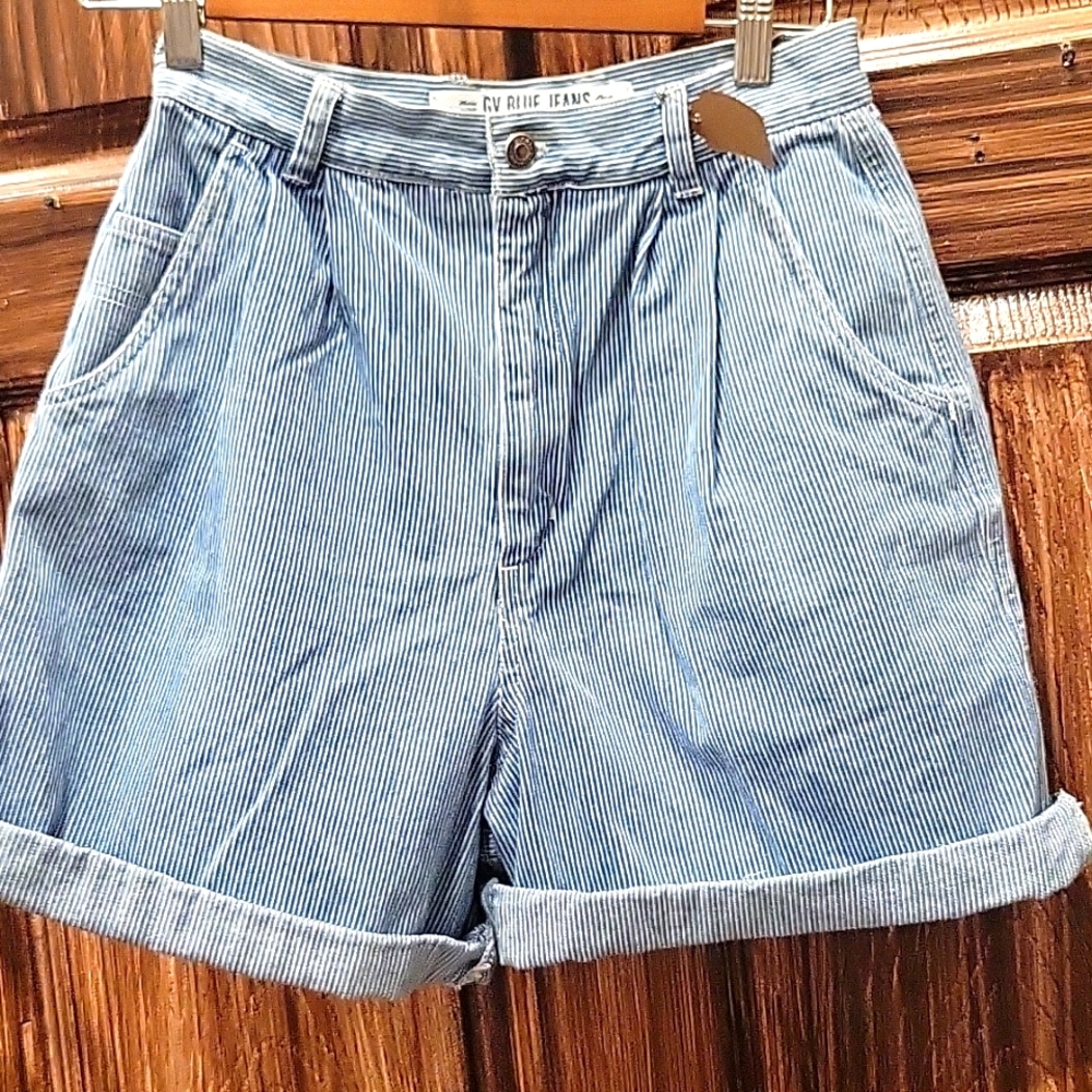 Vintage Light Blue Pinstriped Women's Shorts